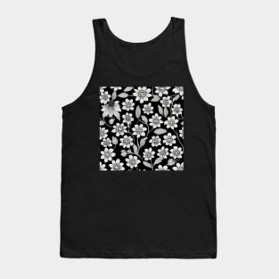 Black and White Vintage Floral Cottagecore Gothic Romantic Flower Peony Rose Leaf Design Tank Top